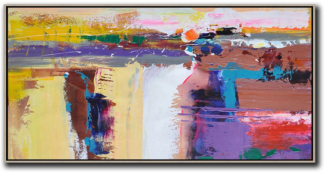Horizontal Palette Knife Contemporary Art Panoramic Canvas Painting, hand painted wall art - Modern Oil Painting Large